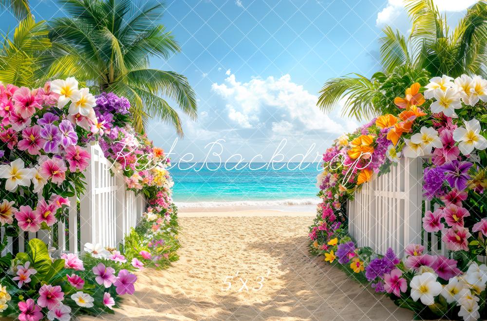 Kate Été Plage Tropical Allée Fleurs Toile de fond conçue par Mini MakeBelieve