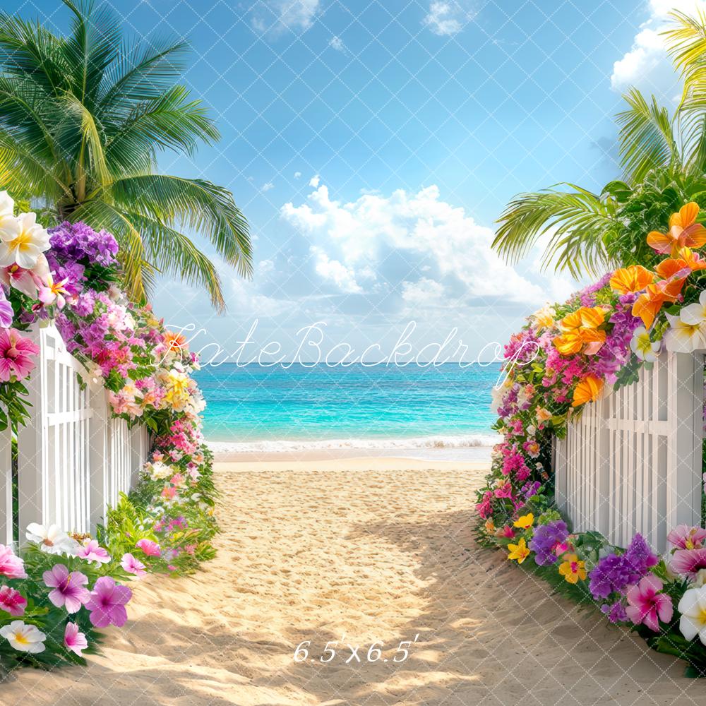 Kate Été Plage Tropical Allée Fleurs Toile de fond conçue par Mini MakeBelieve