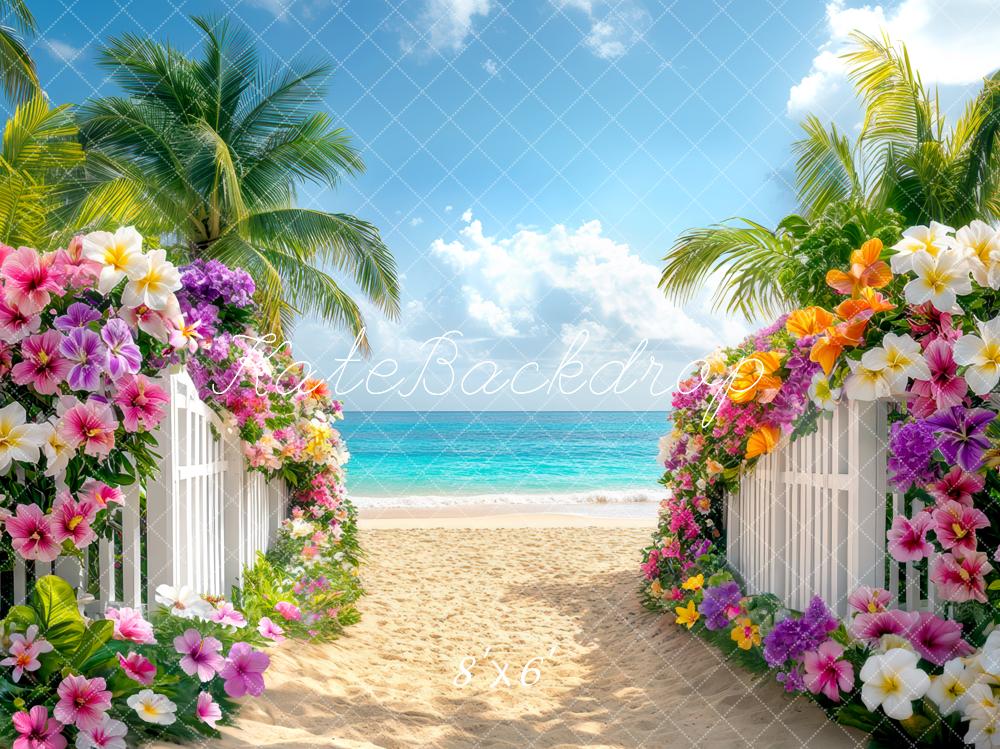 Kate Été Plage Tropical Allée Fleurs Toile de fond conçue par Mini MakeBelieve