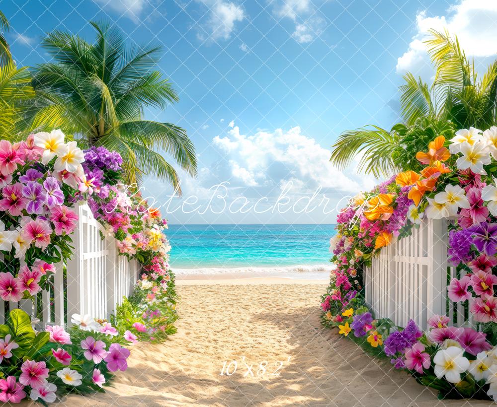 Kate Été Plage Tropical Allée Fleurs Toile de fond conçue par Mini MakeBelieve