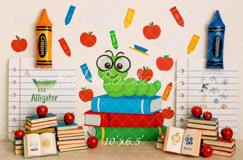 Kate Scolaire Livres Ver Crayon Toile de fond conçue par Patty Roberts - Kate Backdrop FR