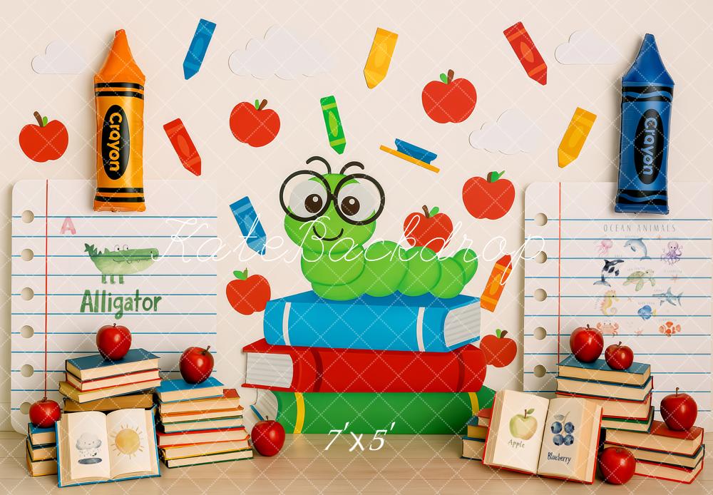 Kate Scolaire Livres Ver Crayon Toile de fond conçue par Patty Roberts - Kate Backdrop FR