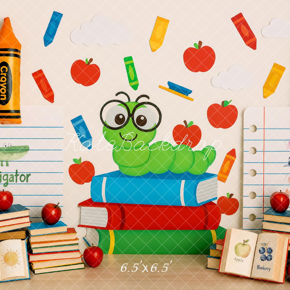Kate Scolaire Livres Ver Crayon Toile de fond conçue par Patty Roberts - Kate Backdrop FR