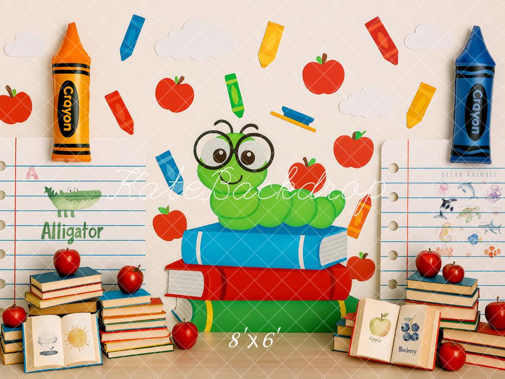 Kate Scolaire Livres Ver Crayon Toile de fond conçue par Patty Roberts - Kate Backdrop FR