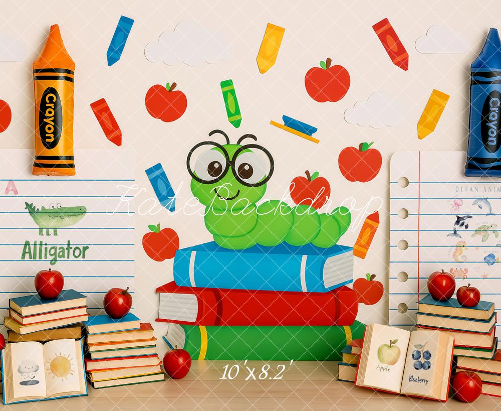 Kate Scolaire Livres Ver Crayon Toile de fond conçue par Patty Roberts - Kate Backdrop FR