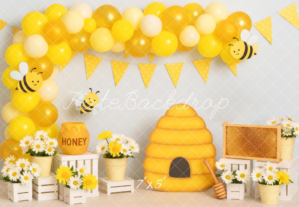 Kate Anniversaire Ruche Nid d'abeille Ballon Toile de fond conçue par Patty Roberts - Kate Backdrop FR