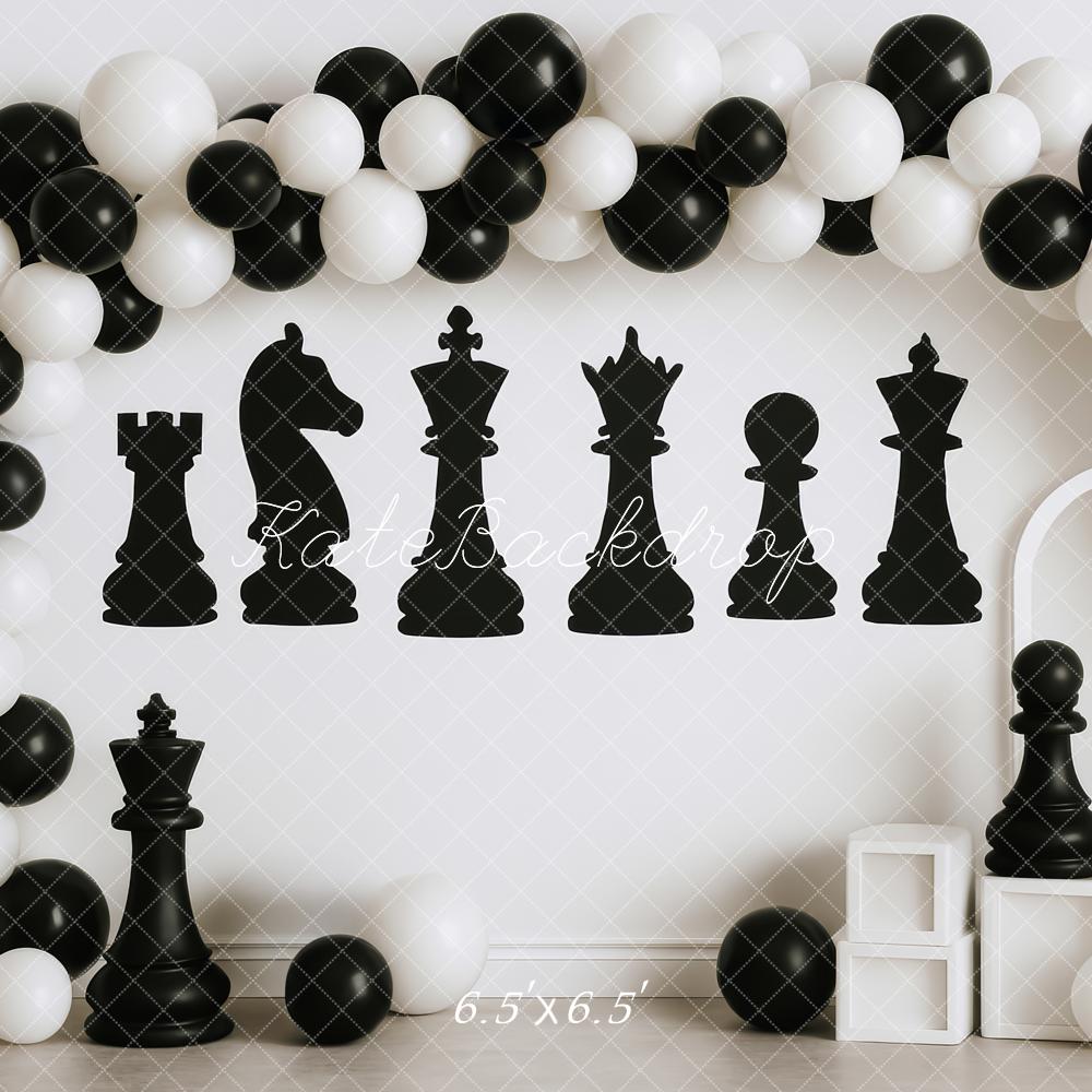 Kate Anniversaire Jeu d'échecs Ballon Arche Toile de fond conçue par Patty Roberts - Kate Backdrop FR