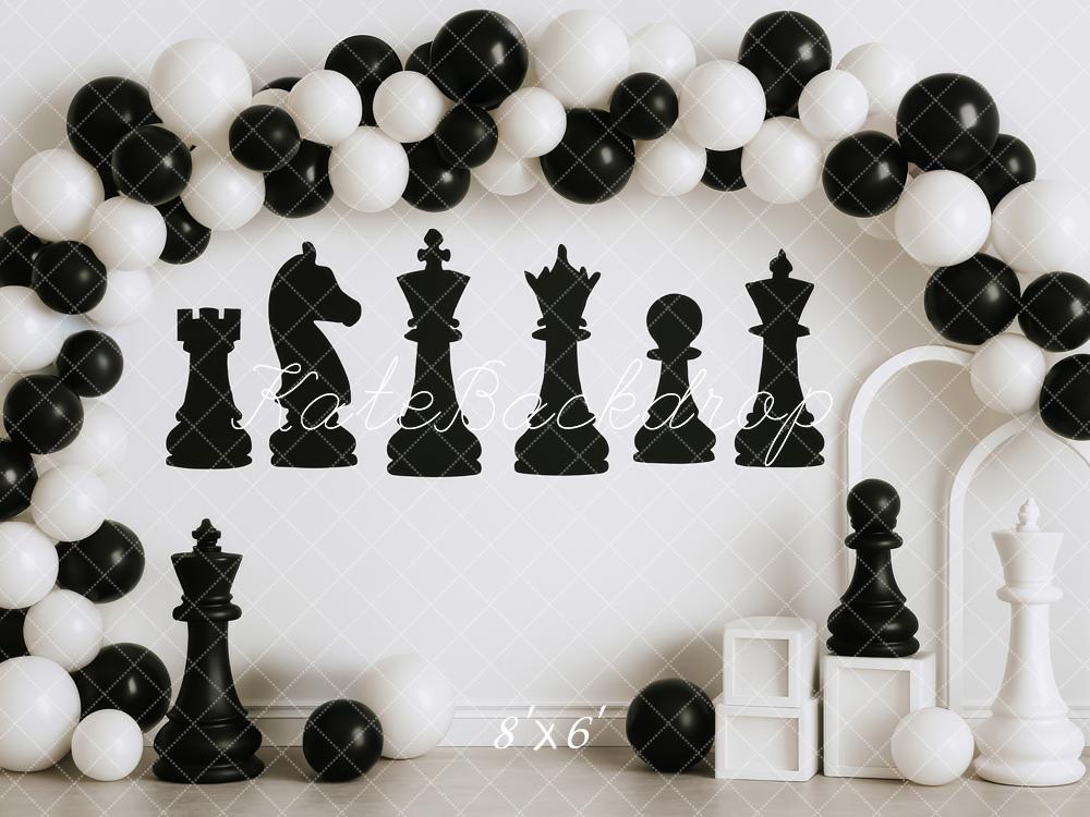 Kate Anniversaire Jeu d'échecs Ballon Arche Toile de fond conçue par Patty Roberts - Kate Backdrop FR