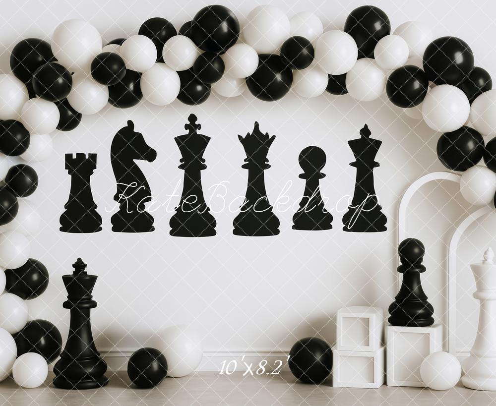 Kate Anniversaire Jeu d'échecs Ballon Arche Toile de fond conçue par Patty Roberts - Kate Backdrop FR