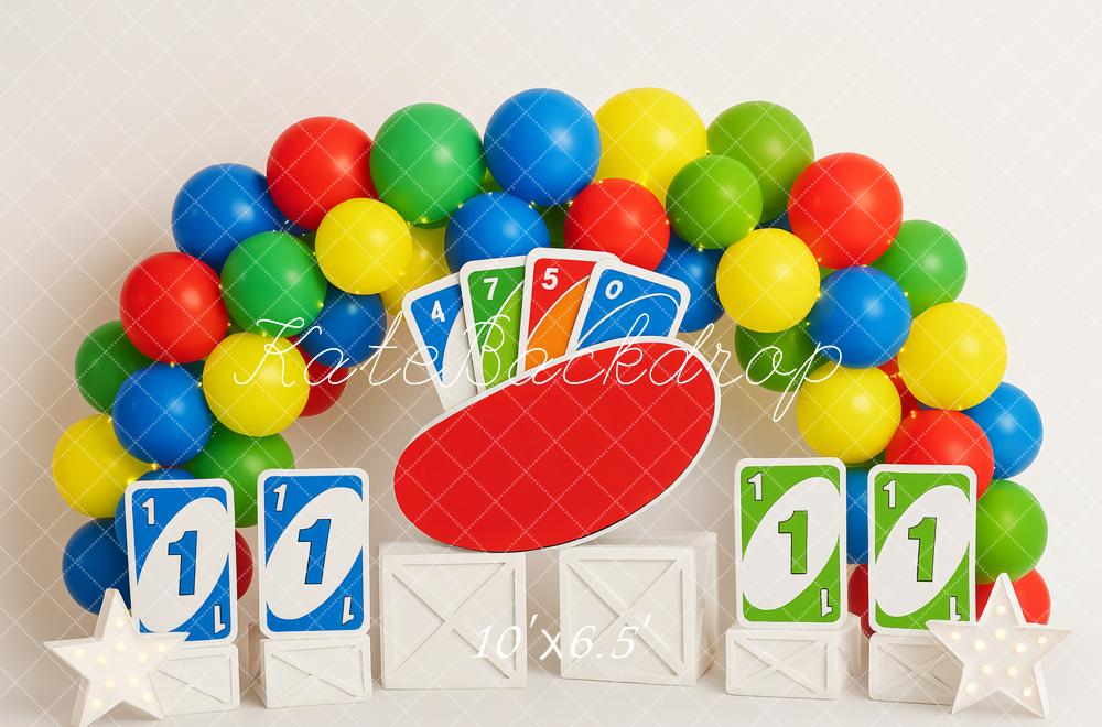 Kate Anniversaire Jeu de cartes Coloré Ballon Toile de fond conçue par Patty Roberts - Kate Backdrop FR
