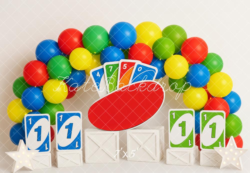 Kate Anniversaire Jeu de cartes Coloré Ballon Toile de fond conçue par Patty Roberts - Kate Backdrop FR