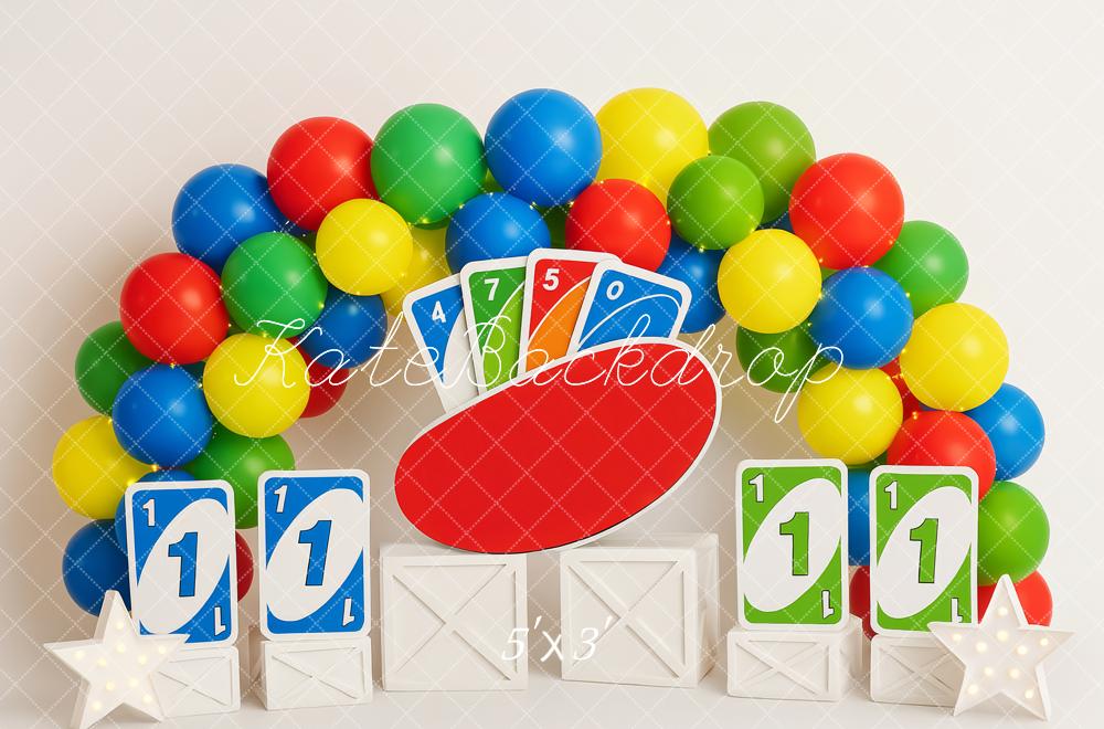 Kate Anniversaire Jeu de cartes Coloré Ballon Toile de fond conçue par Patty Roberts - Kate Backdrop FR