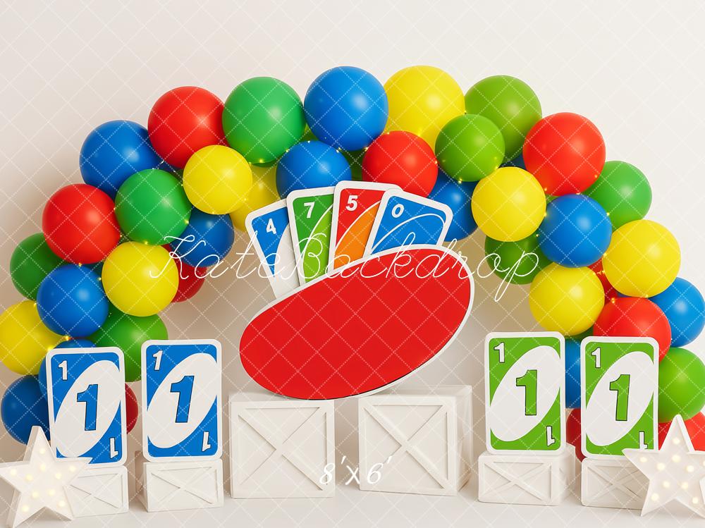 Kate Anniversaire Jeu de cartes Coloré Ballon Toile de fond conçue par Patty Roberts - Kate Backdrop FR