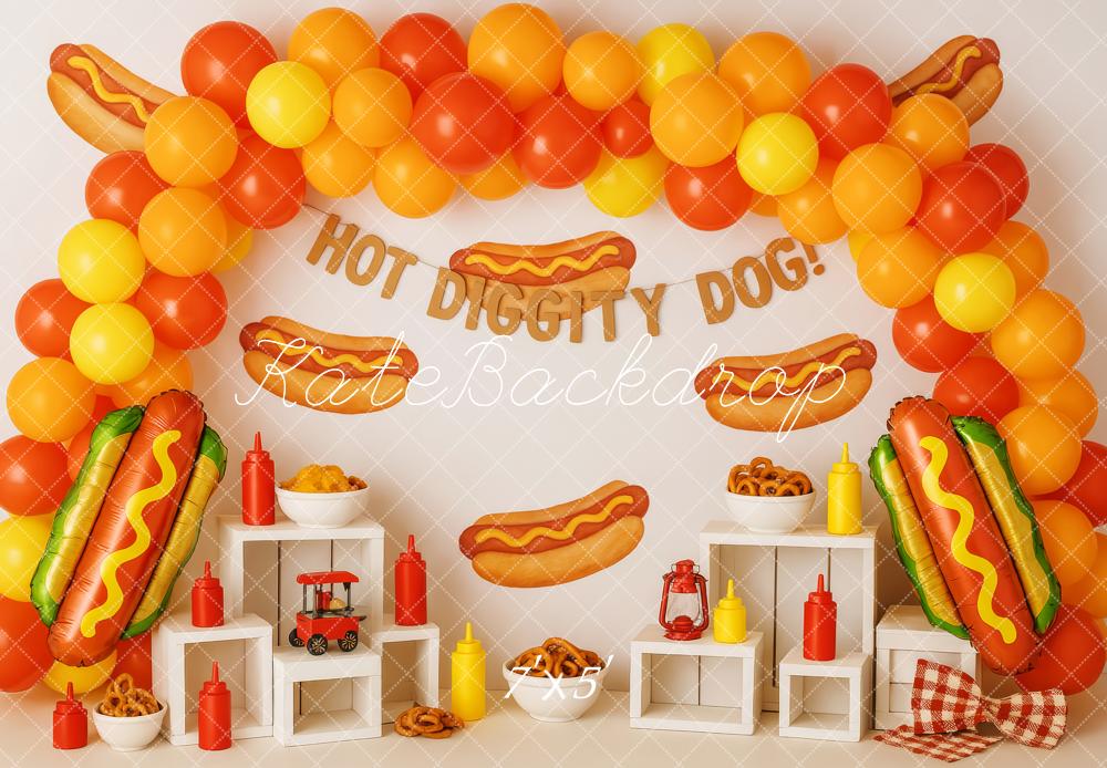 Kate Hot-dog Fête Ballons Arche Toile de fond conçue par Patty Roberts - Kate Backdrop FR