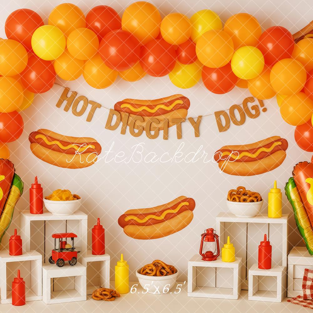 Kate Hot-dog Fête Ballons Arche Toile de fond conçue par Patty Roberts - Kate Backdrop FR