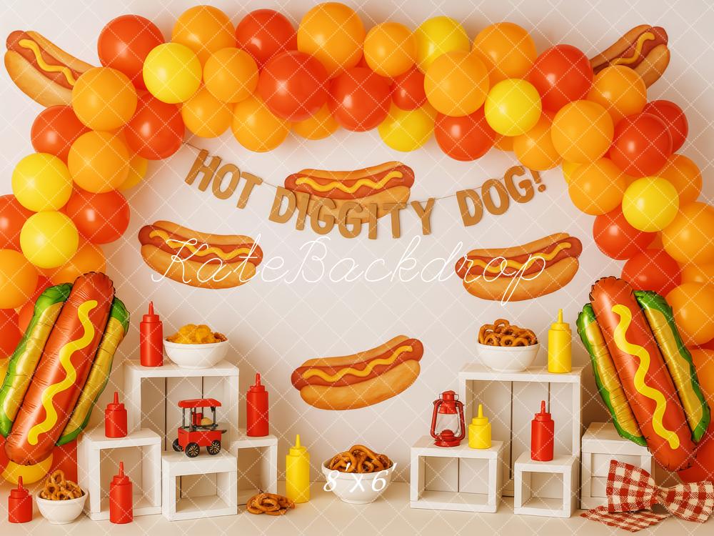 Kate Hot-dog Fête Ballons Arche Toile de fond conçue par Patty Roberts - Kate Backdrop FR