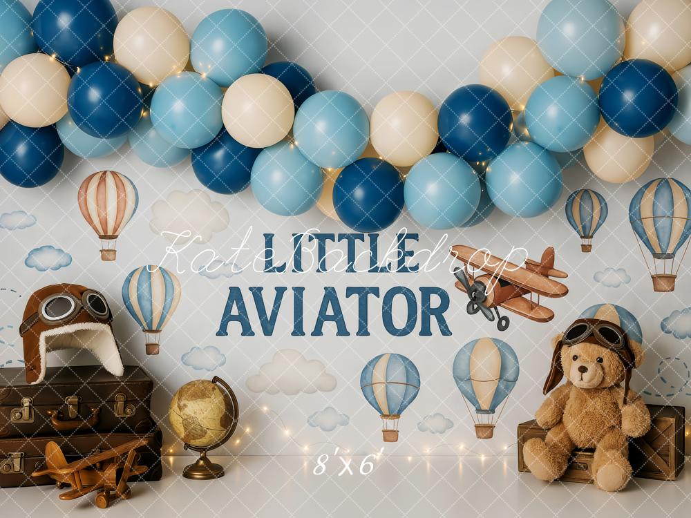 Kate Anniversaire Aviateur Montgolfière Toile de fond conçue par Patty Roberts - Kate Backdrop FR