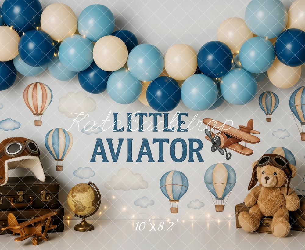Kate Anniversaire Aviateur Montgolfière Toile de fond conçue par Patty Roberts - Kate Backdrop FR