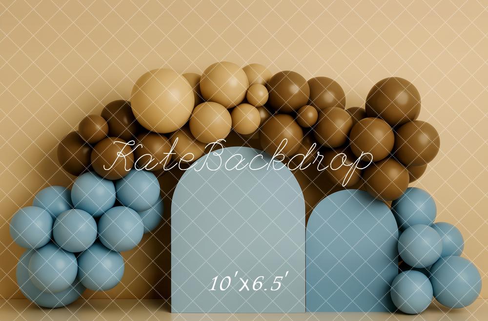 Kate Ballon Bleu Marron Anniversaire Toile de fond conçue par Patty Roberts - Kate Backdrop FR