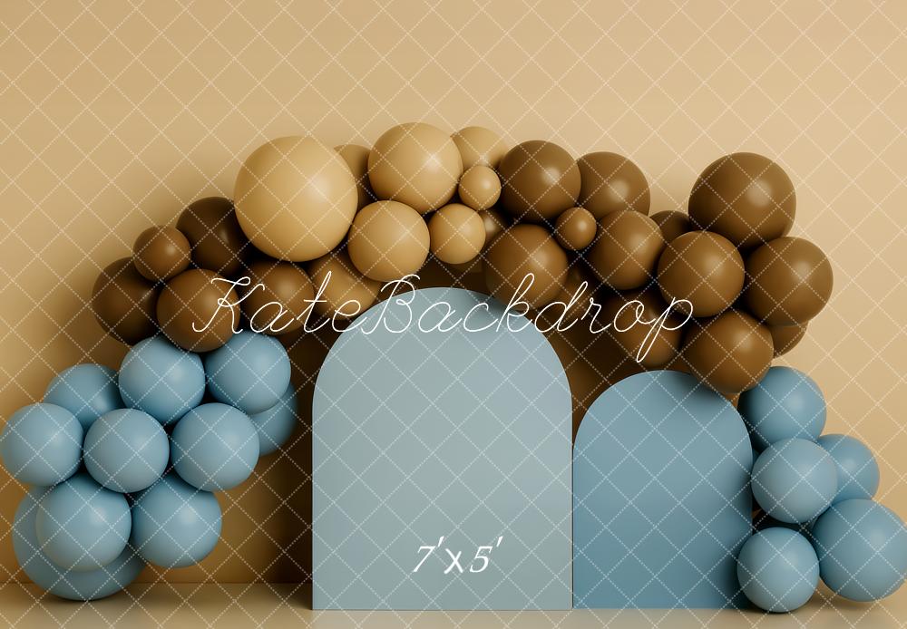 Kate Ballon Bleu Marron Anniversaire Toile de fond conçue par Patty Roberts - Kate Backdrop FR