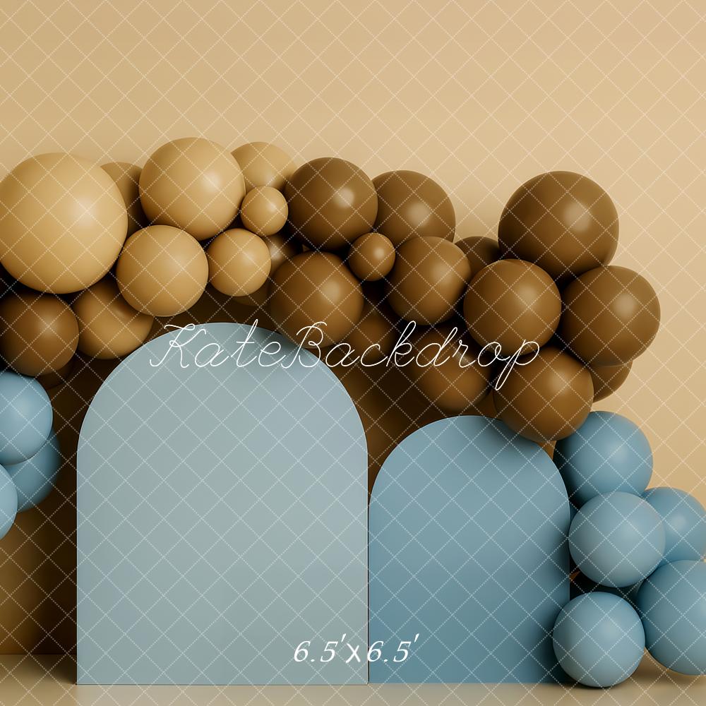 Kate Ballon Bleu Marron Anniversaire Toile de fond conçue par Patty Roberts - Kate Backdrop FR