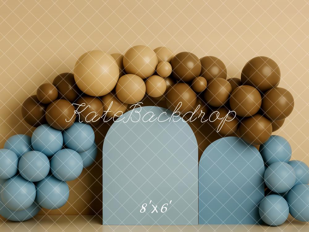 Kate Ballon Bleu Marron Anniversaire Toile de fond conçue par Patty Roberts - Kate Backdrop FR