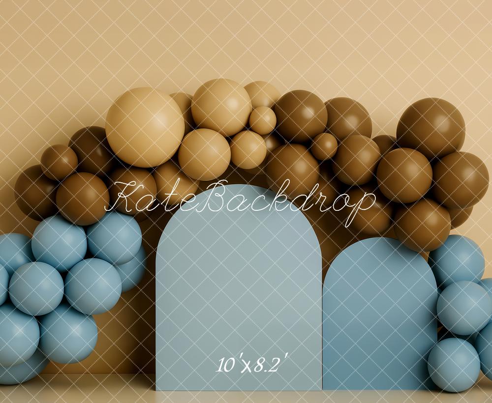 Kate Ballon Bleu Marron Anniversaire Toile de fond conçue par Patty Roberts - Kate Backdrop FR