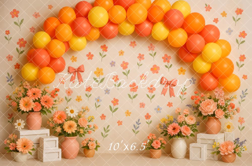 Kate Printemps Fleurs Orange Ballon Arche Toile de fond conçue par Patty Roberts - Kate Backdrop FR