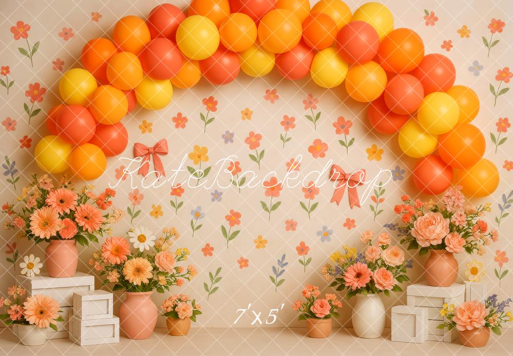 Kate Printemps Fleurs Orange Ballon Arche Toile de fond conçue par Patty Roberts - Kate Backdrop FR
