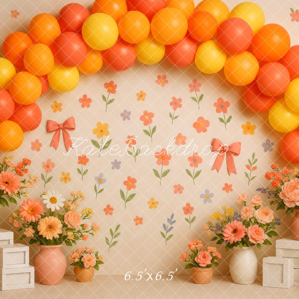 Kate Printemps Fleurs Orange Ballon Arche Toile de fond conçue par Patty Roberts - Kate Backdrop FR