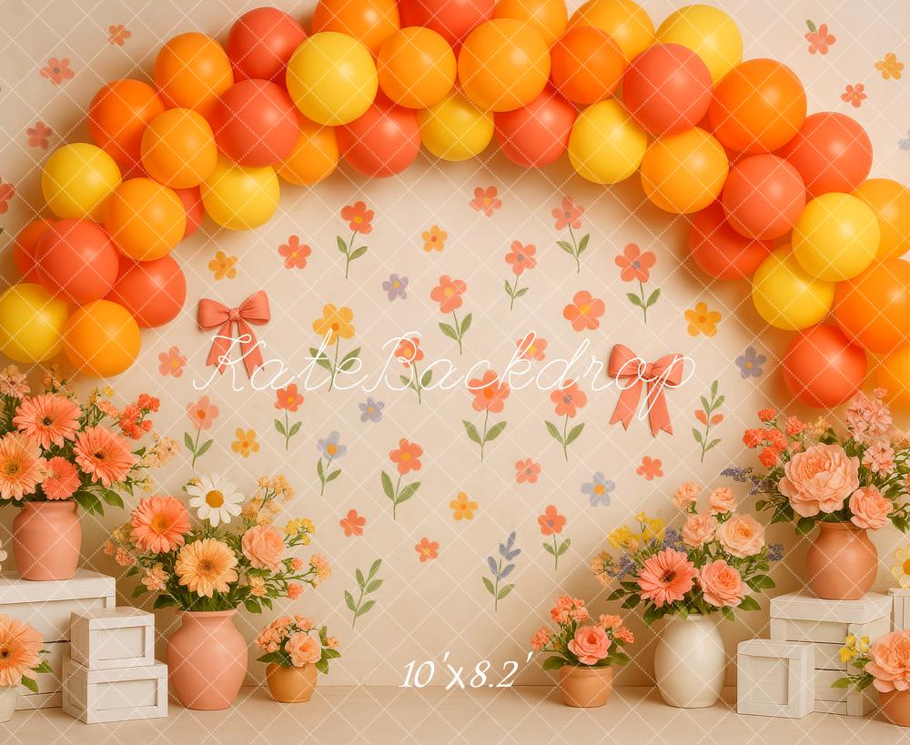 Kate Printemps Fleurs Orange Ballon Arche Toile de fond conçue par Patty Roberts - Kate Backdrop FR