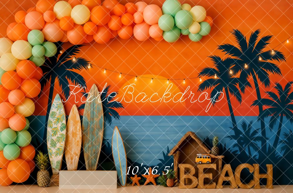 Kate Été Plage Soleil Tropical Planche de surf Toile de fond conçue par Patty Roberts - Kate Backdrop FR