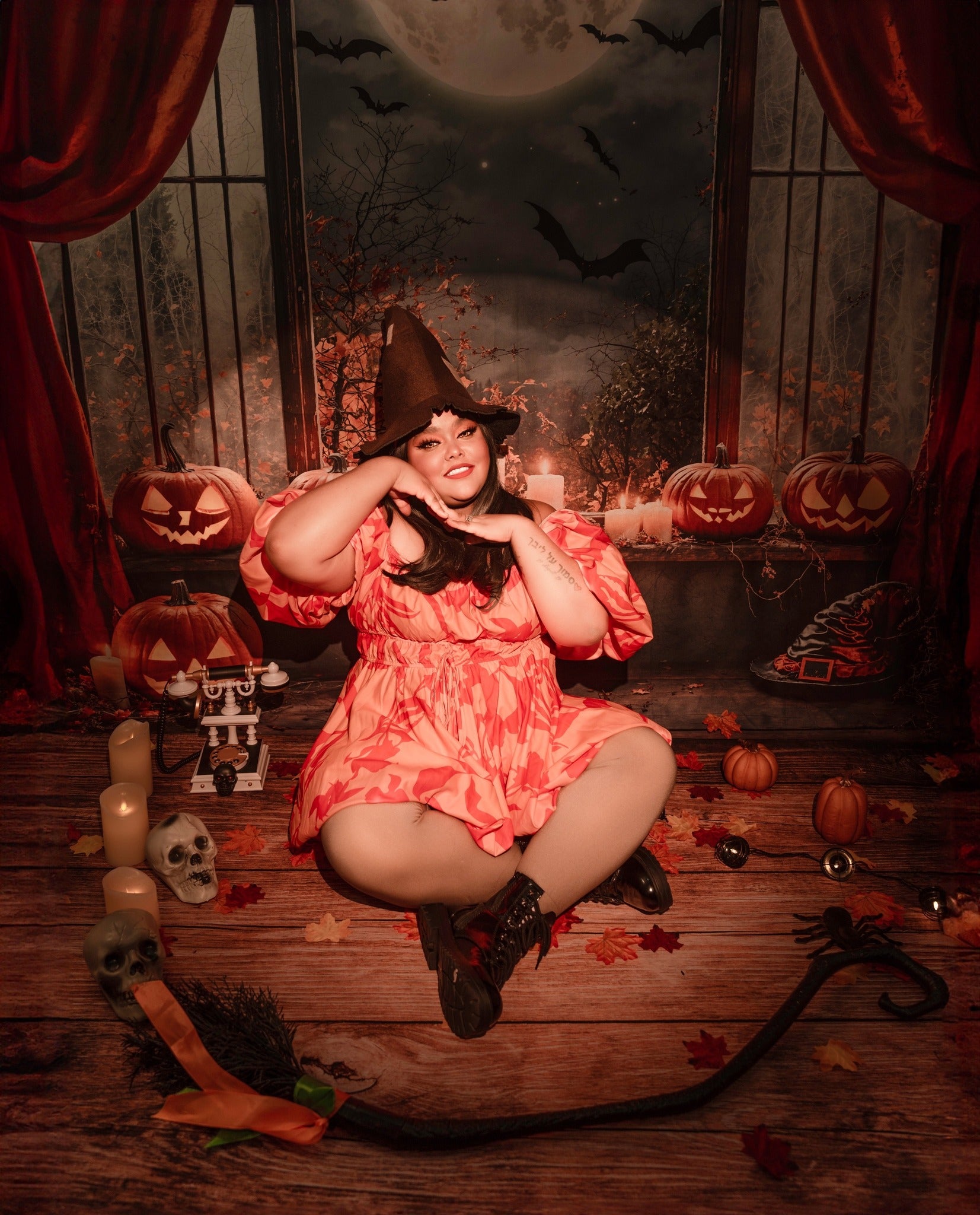 Kate Halloween Citrouille Bougie Lune Toile de fond conçue par Chain Photographie