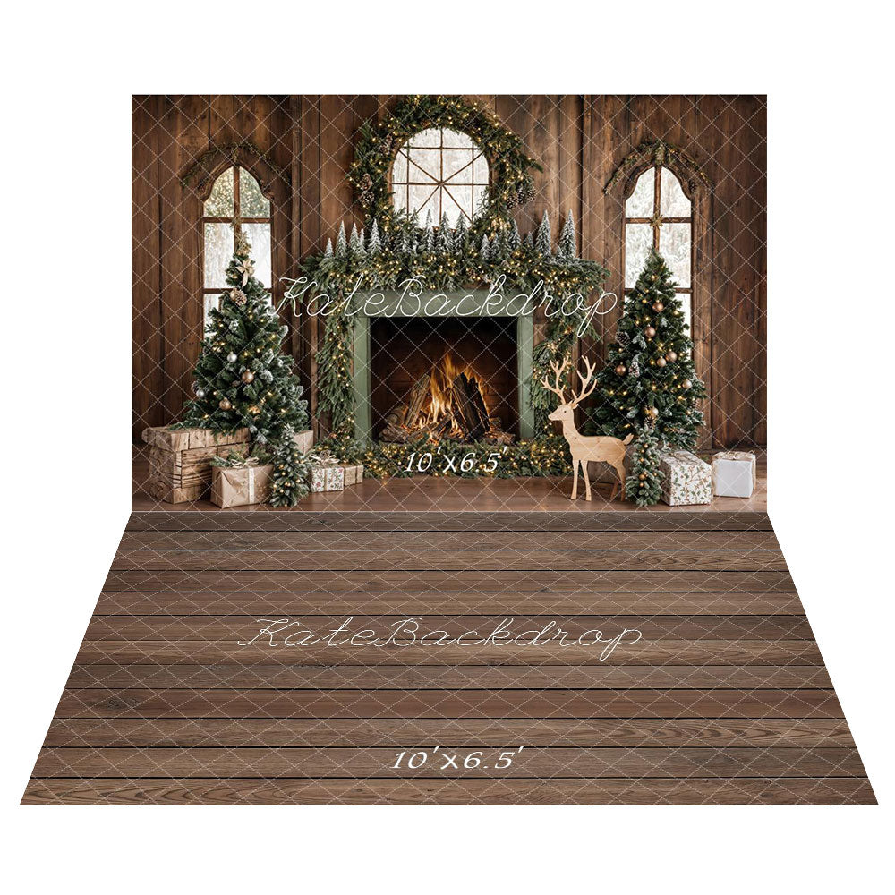 Kate Sapin de Noël Bois Cheminée Cerf Toile de fond+Bois Brun Sol Toile de fond