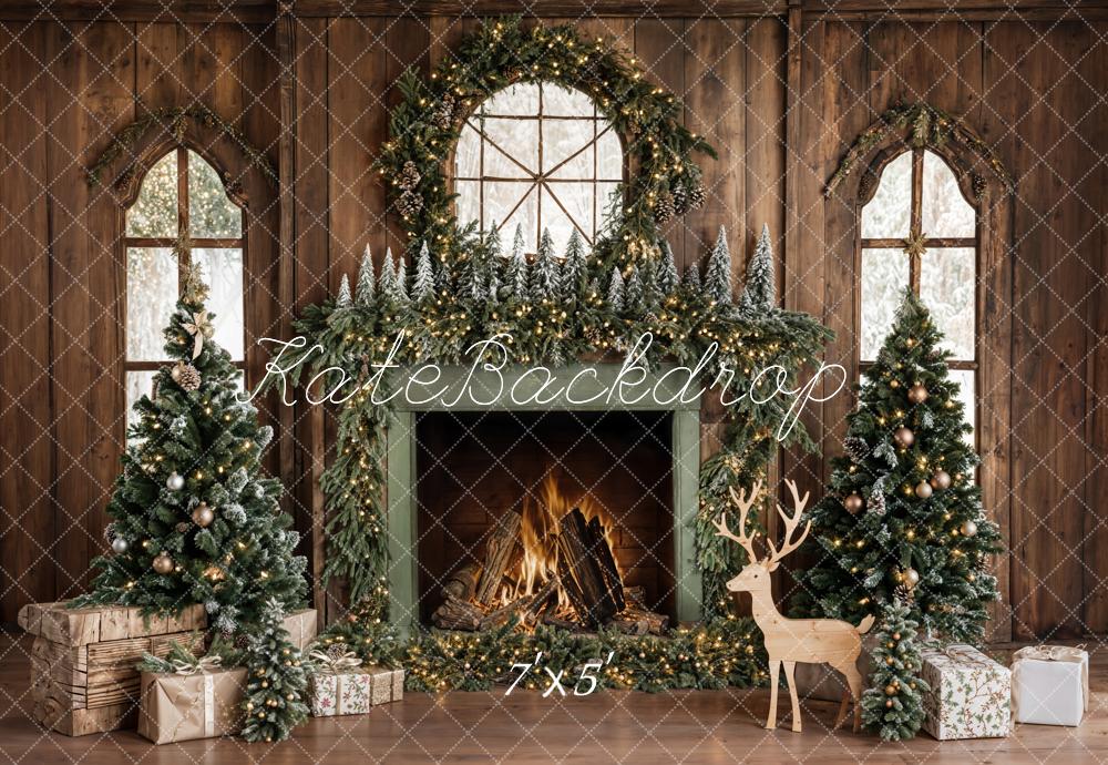 Kate Sapin de Noël Bois Cheminée Cerf Toile de fond conçue par Emetselch