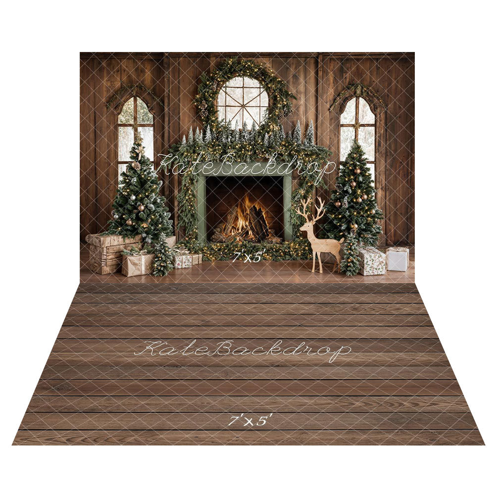 Kate Sapin de Noël Bois Cheminée Cerf Toile de fond+Bois Brun Sol Toile de fond