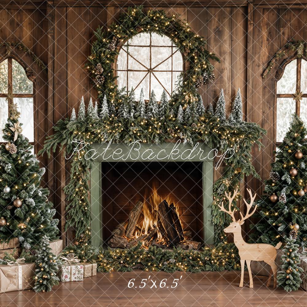 Kate Sapin de Noël Bois Cheminée Cerf Toile de fond conçue par Emetselch