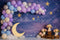 Kate Lune Étoiles Ballon Anniversaire Toile de fond conçue par Patty Roberts - Kate Backdrop FR