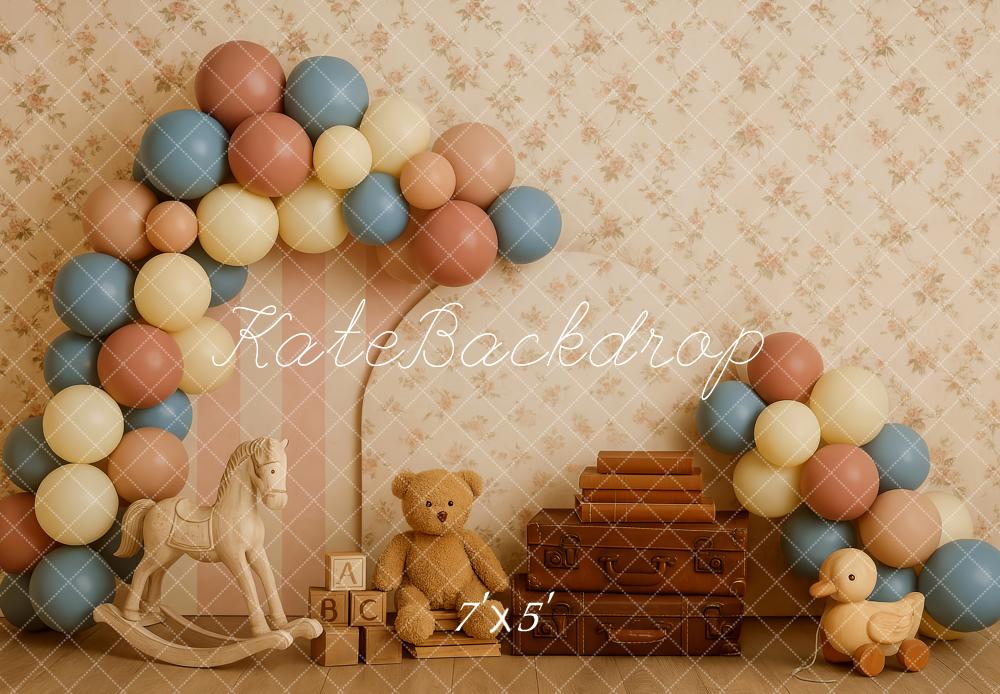 Kate Ours en peluche Valise Ballon Enfant Toile de fond conçue par Patty Roberts - Kate Backdrop FR