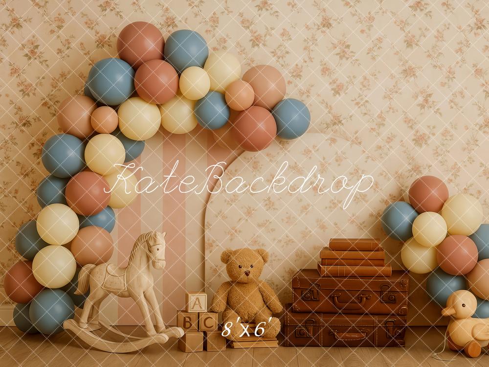 Kate Ours en peluche Valise Ballon Enfant Toile de fond conçue par Patty Roberts - Kate Backdrop FR