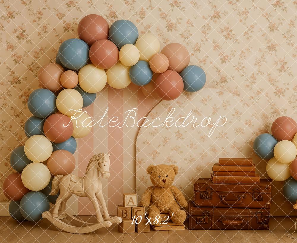 Kate Ours en peluche Valise Ballon Enfant Toile de fond conçue par Patty Roberts - Kate Backdrop FR