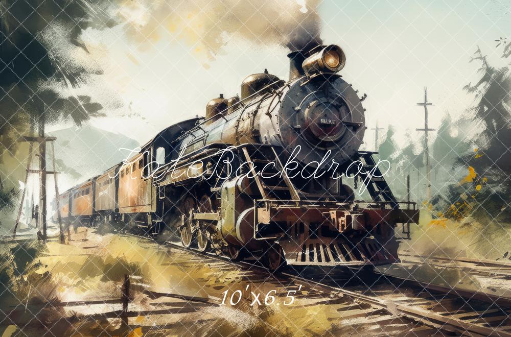 Kate Aquarelle Chemin de fer Train à vapeur Toile de fond conçue par Mandy Ringe - Kate Backdrop FR