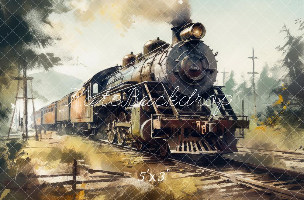 Kate Aquarelle Chemin de fer Train à vapeur Toile de fond conçue par Mandy Ringe - Kate Backdrop FR