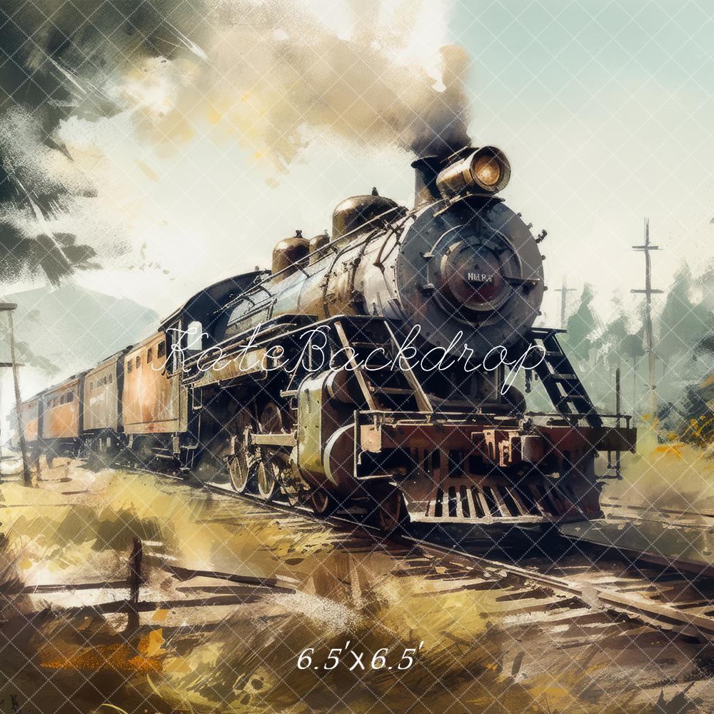 Kate Aquarelle Chemin de fer Train à vapeur Toile de fond conçue par Mandy Ringe - Kate Backdrop FR