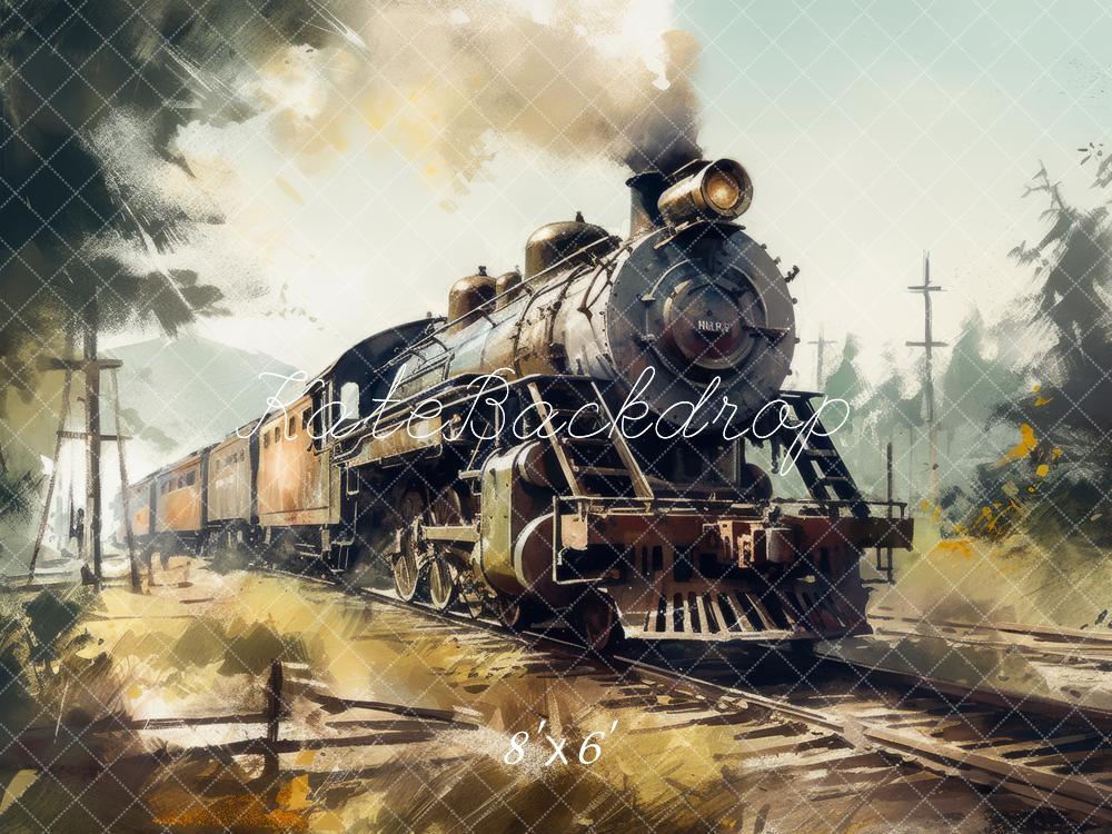 Kate Aquarelle Chemin de fer Train à vapeur Toile de fond conçue par Mandy Ringe - Kate Backdrop FR