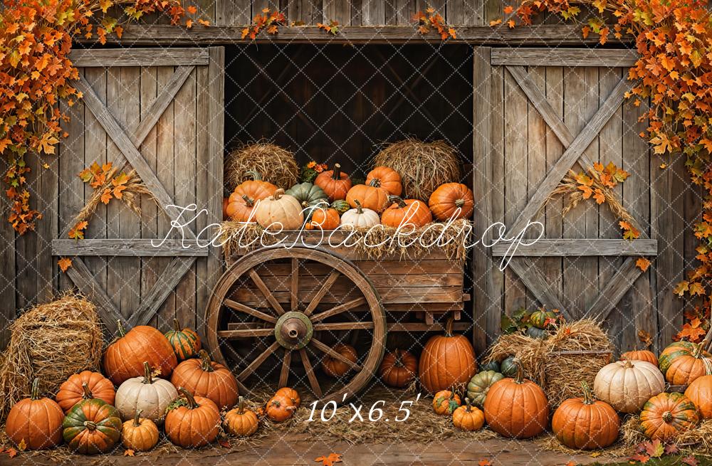 Kate Automne Citrouilles Chariot Grange Porte Toile de fond conçue par Emetselch - Kate Backdrop FR