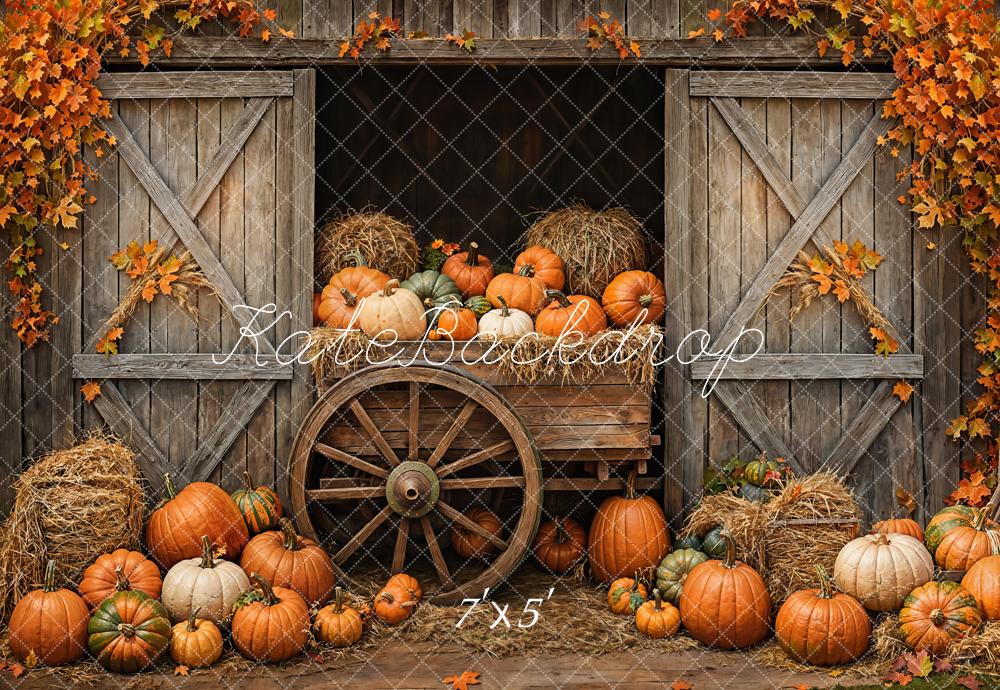 Kate Automne Citrouilles Chariot Grange Porte Toile de fond conçue par Emetselch