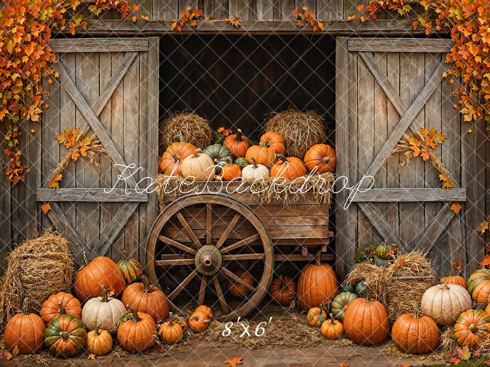 Kate Automne Citrouilles Chariot Grange Porte Toile de fond conçue par Emetselch - Kate Backdrop FR