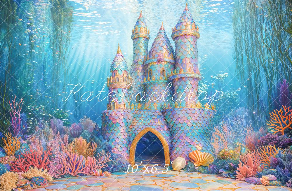 Kate Mer Château Sirène Corail Anniversaire Toile de fond conçue par Emetselch - Kate Backdrop FR