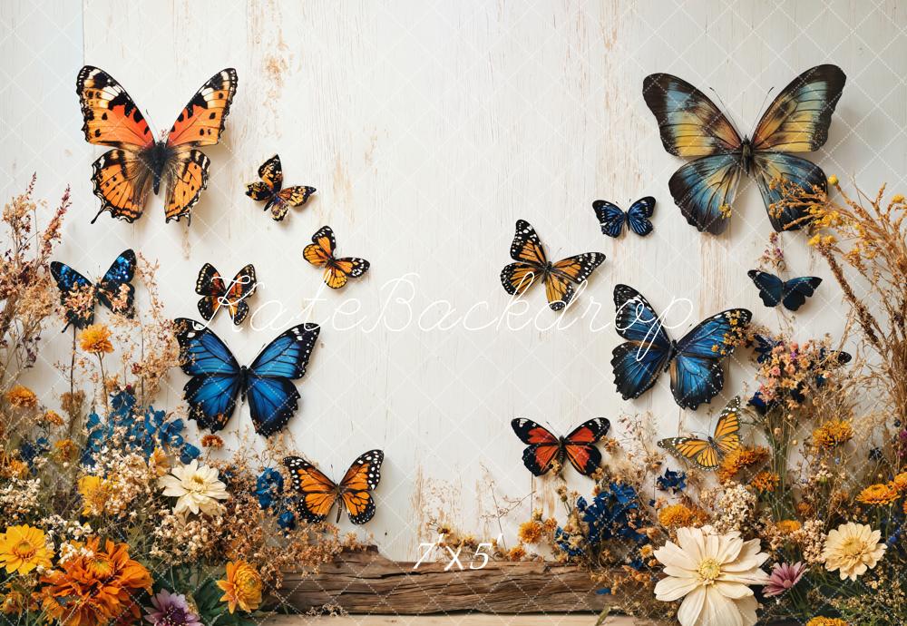 Kate Papillons Fleurs Jardin Mur Blanc Toile de fond conçue par Emetselch